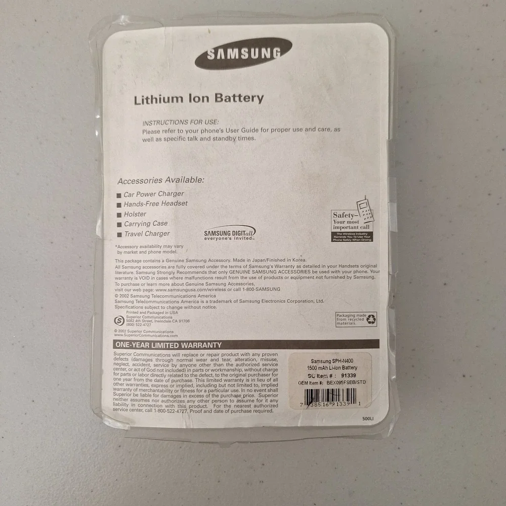 RARE NEW OEM Samsung SPH-N400 Replacement Cellphone Battery Silver 2002